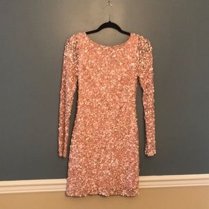 Long sleeve pink sequin mini dress